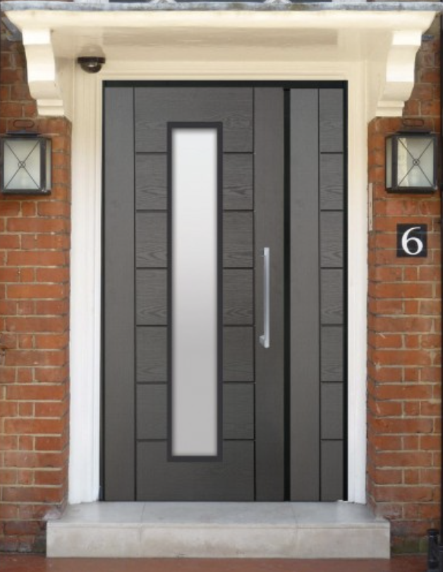 Porta blindata pantografata grigia con vetro